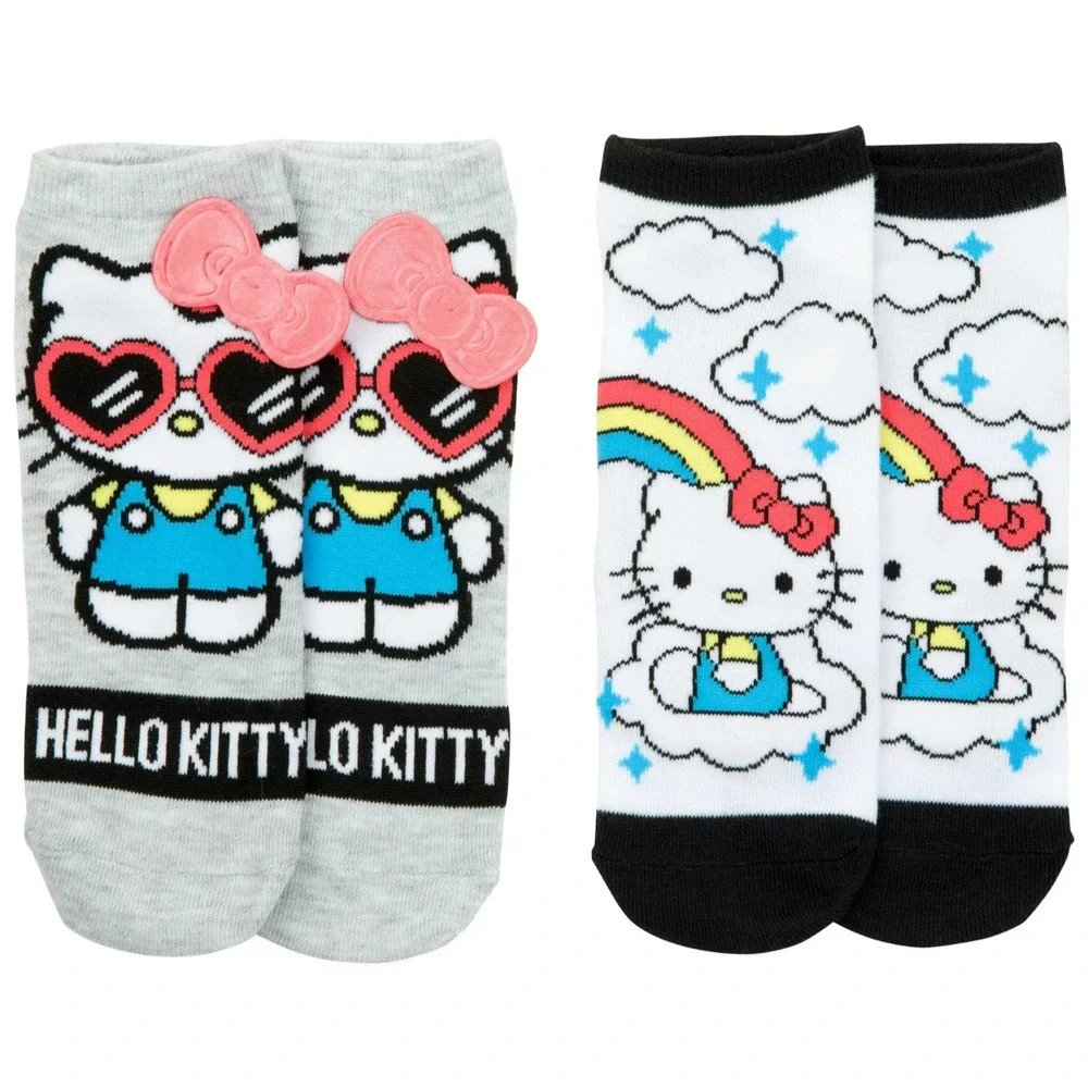 Hello Kitty Rainbows and Shades Women's No Show Socks 2-Pack Sock Size 9-11 New